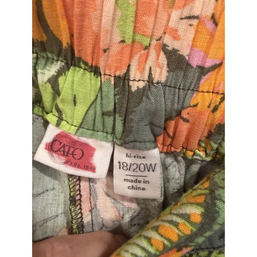 Extreme Wide Leg Tiered‎ Pants 18/20 Green Orange Linen/Rayon Tropical Floral